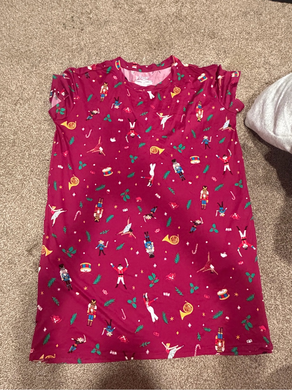 Holiday Nutcracker Print Burgundy Sleep Shirt